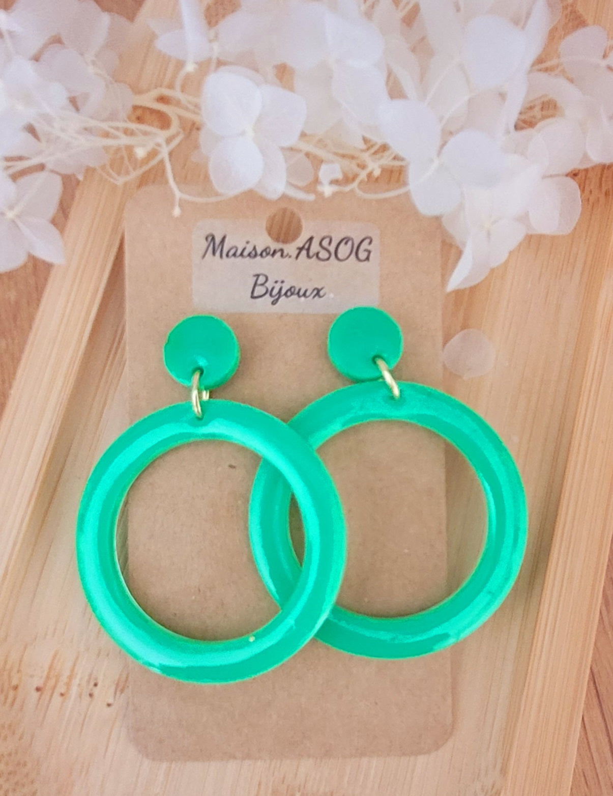 Boucles d'oreilles Jeanne pastille et créole vert flashy