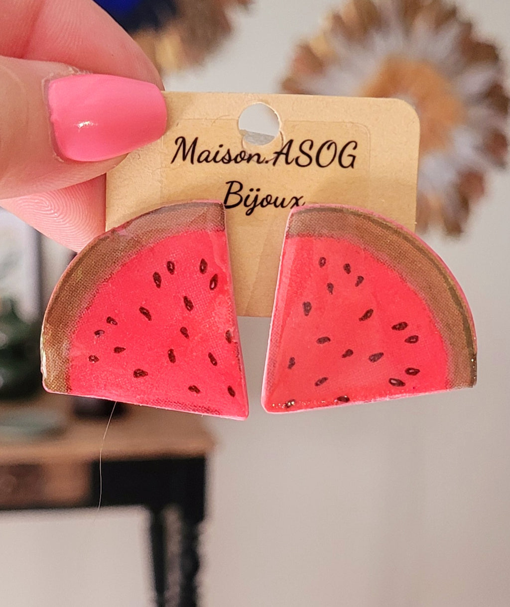 Box Kdo : boucles d'oreille puce quartier et bague forme quartier motif pastèque