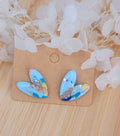 Boucle d'oreilles Mini Love marbré bleu clair et foncé beige jaune et doré