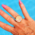Bague réglable ronde crème nacré paillette multicolore