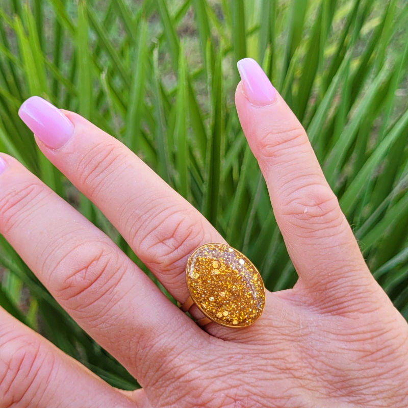 Bague réglable ovale pailletée doré