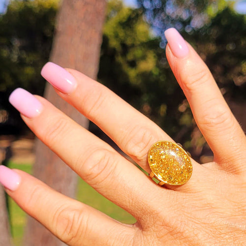 Bague réglable ovale pailletée doré
