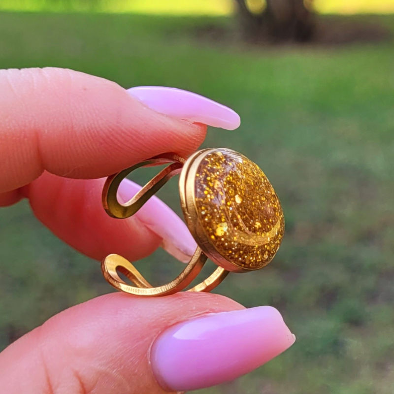 Bague réglable ovale pailletée doré
