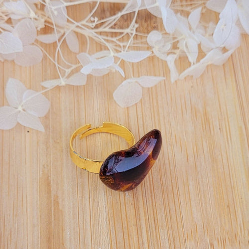 Bague réglable Coeur tortoise marron et caramel