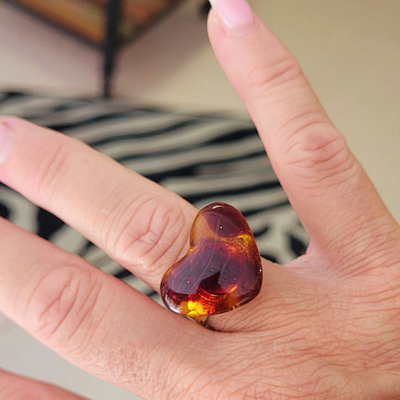 Bague réglable Coeur tortoise marron et caramel