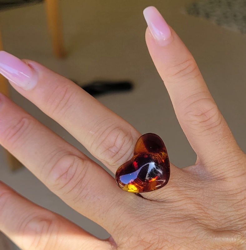 Bague réglable Coeur tortoise marron et caramel