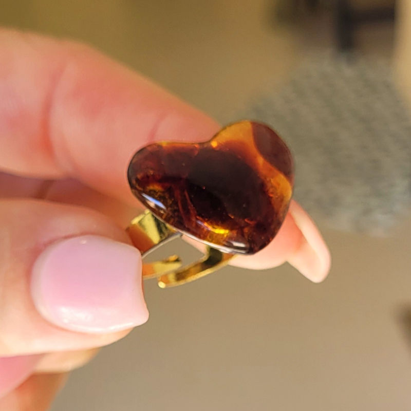 Bague réglable Coeur tortoise marron et caramel