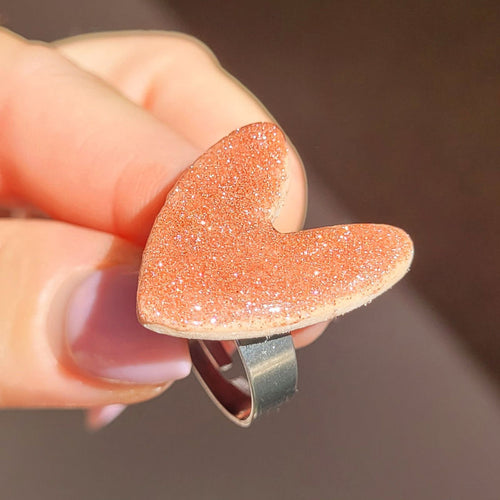 Bague réglable Love vieux rose pailletée