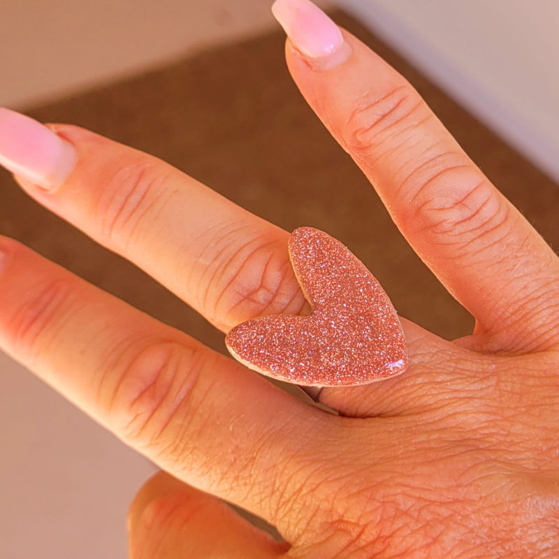 Bague réglable Love vieux rose pailletée