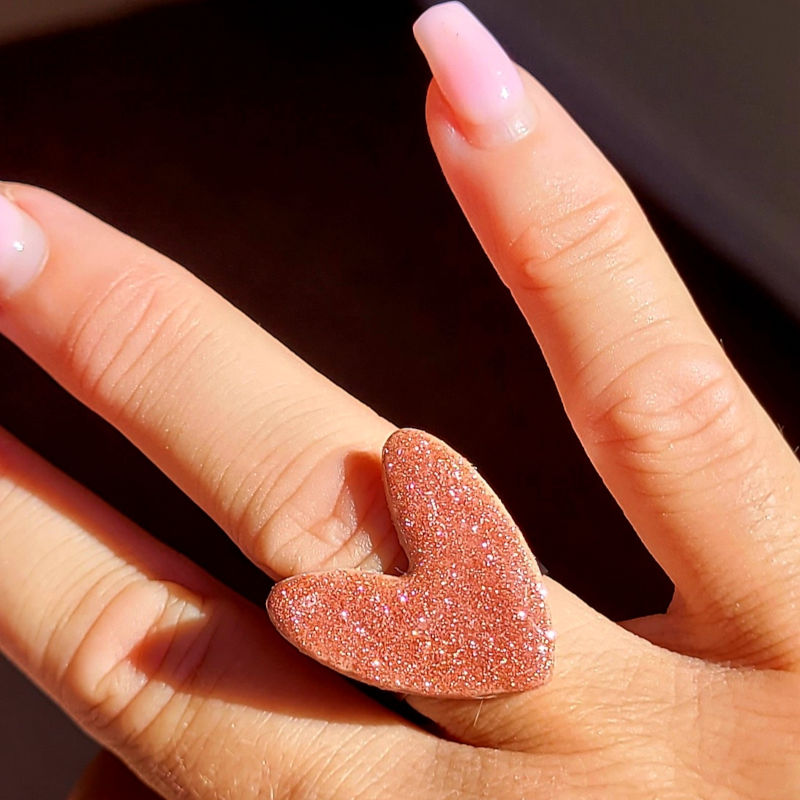 Bague réglable Love vieux rose pailletée