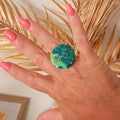 Bague réglable Romy ronde marbrée bleu vert et doré