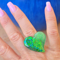 Bague support argenté réglable Anna vert eau pailletée vert et bleu turquoise