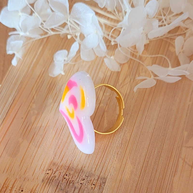 Bague réglable Anna fond blanc fluo rose et orange
