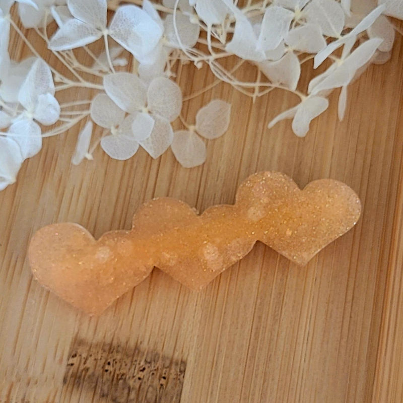 Barrette Coeur paillette orange saumon pastel