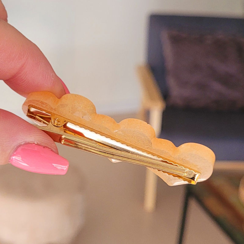Barrette Coeur paillette orange saumon pastel