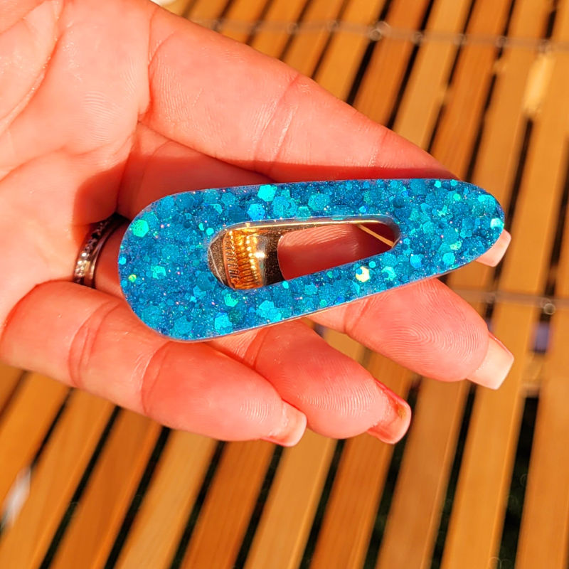 Barrette Goutte paillette bleu azur
