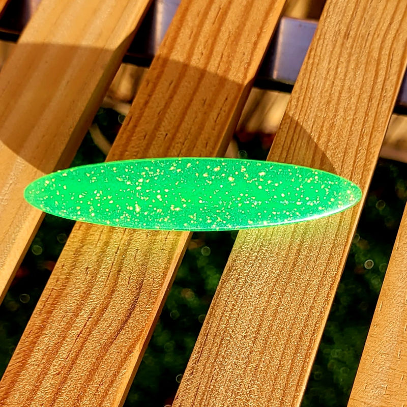 Barrette Ovale vert fluo paillette doré