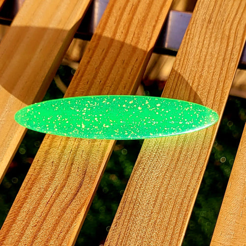 Barrette Ovale vert fluo paillette doré