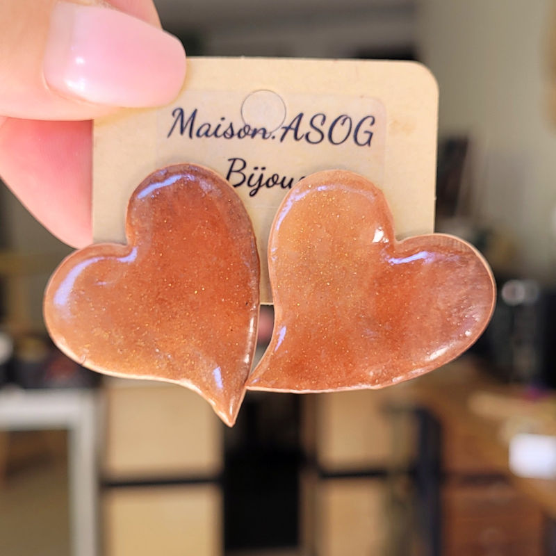 Boucles d'oreilles Anna marron caramel irisé