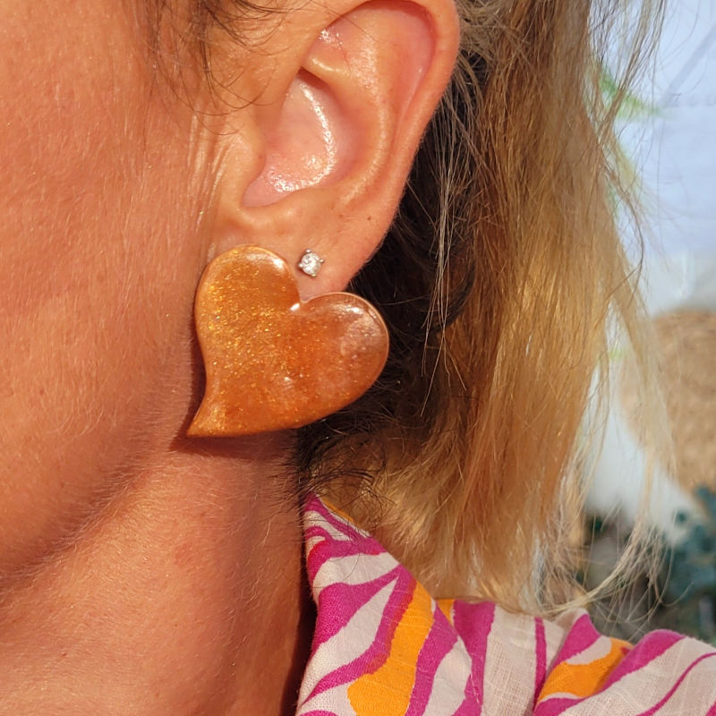 Boucles d'oreilles Anna marron caramel irisé