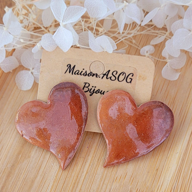 Boucles d'oreilles Anna marron caramel irisé