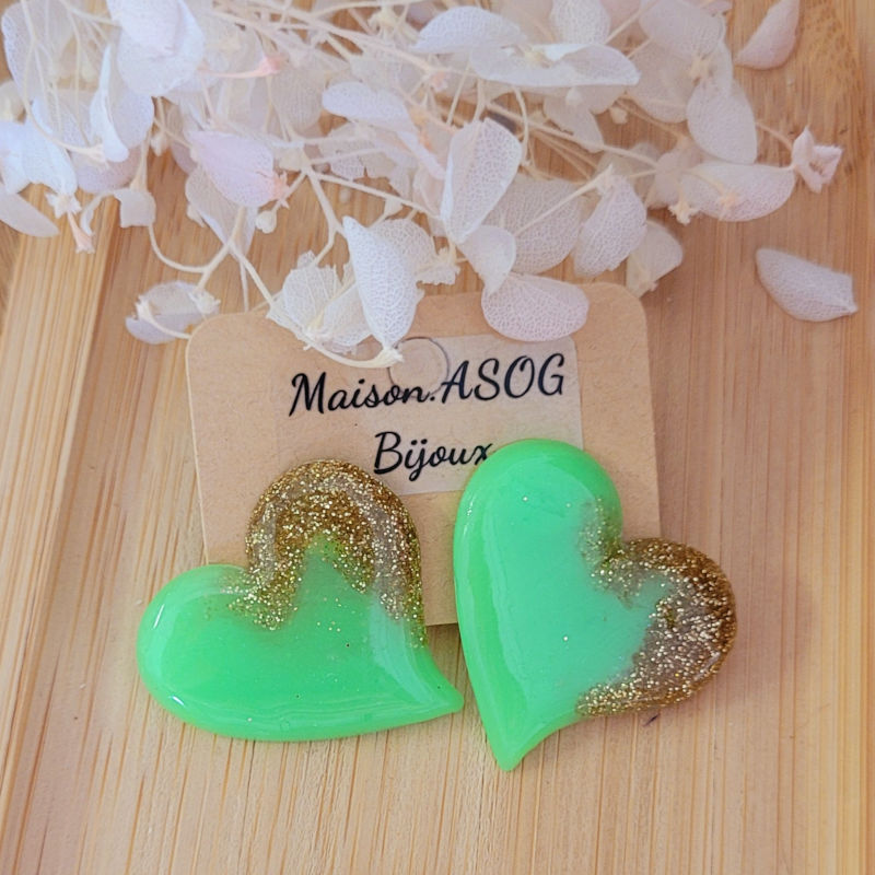 Boucles d'oreilles Anna vert fluo paillette dorée