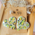 Boucles d'oreille Maxi Anna Léopard jaune fluo blanc nacré et doré