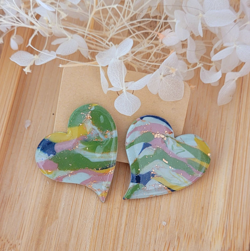 Boucles d'oreilles Anna marbré vert sauge anis bleu marine rosé cuivré