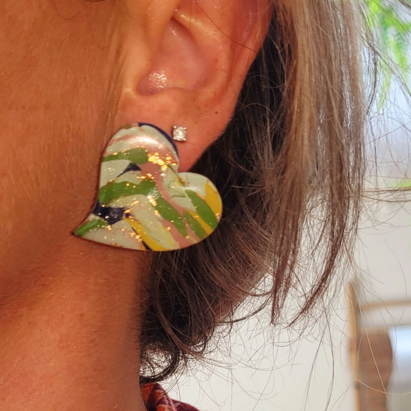 Boucles d'oreilles Anna marbré vert sauge anis bleu marine rosé cuivré