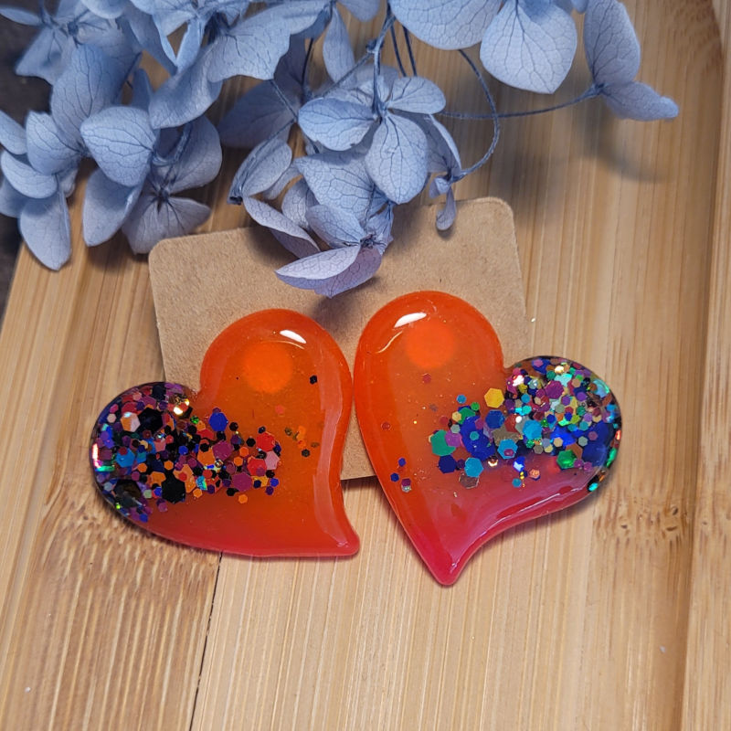 Boucles d'oreilles Anna orange et rose paillette vert et bleu holographique