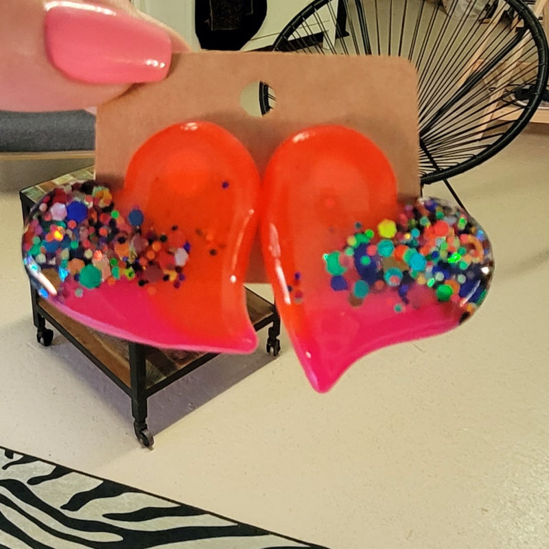 Boucles d'oreilles Anna orange et rose paillette vert et bleu holographique