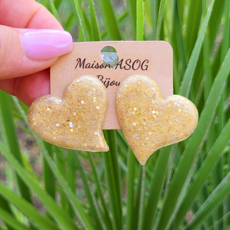 Boucles d'oreilles Anna paillette dorée champagne