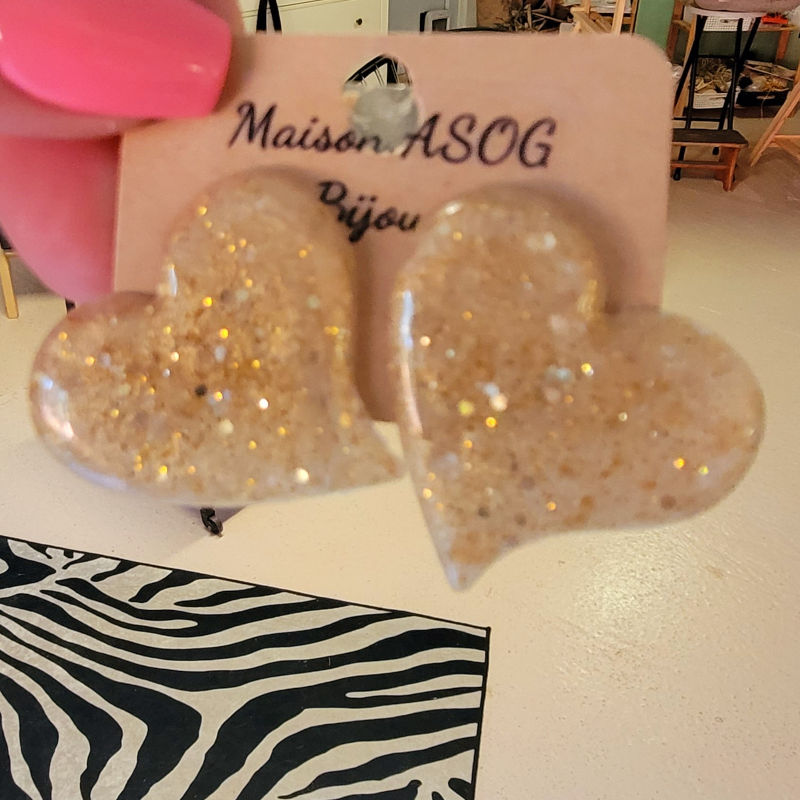 Boucles d'oreilles Anna paillette dorée champagne