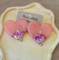 Boucles d'oreilles maxi Anna saumon paillette rose fuschia et dorée holographique
