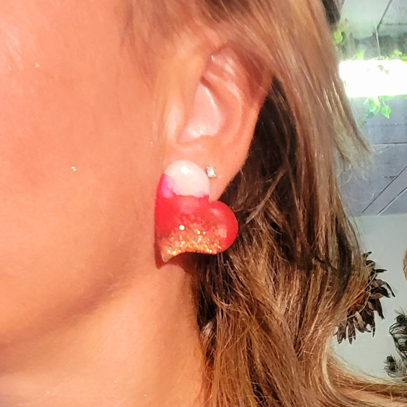 Boucles d'oreilles Anna rose et blanc paillette doré holographique