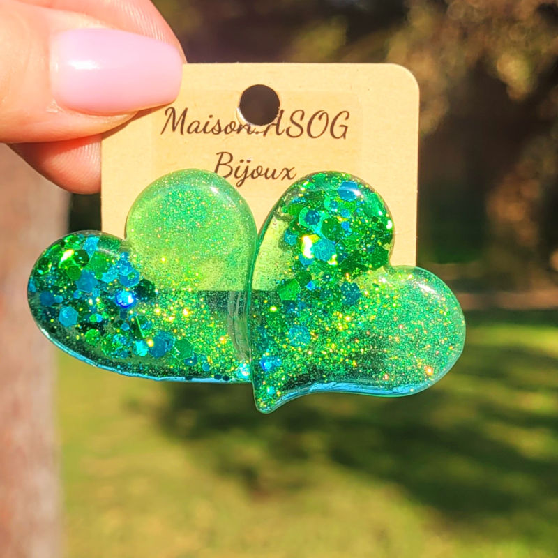 Boucles d'oreilles Anna vert eau pailletée vert et bleu turquoise