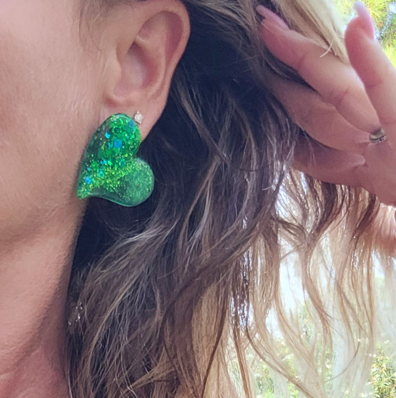 Boucles d'oreilles Anna vert eau pailletée vert et bleu turquoise