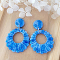 Boucles d'oreilles Camille marbré bleu marine bleu roi et paillette bleue