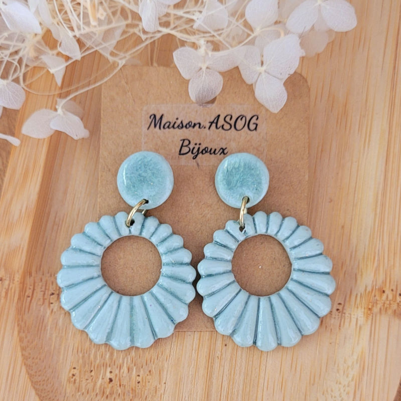 Boucles d'oreilles Camille vert sauge irisé