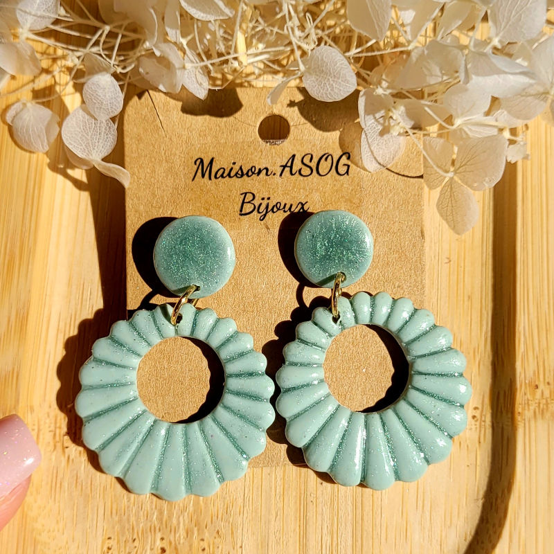 Boucles d'oreilles Camille vert sauge irisé