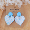 Boucles d'oreilles Cathie pastille bleu ciel et coeur à pois bleu ciel
