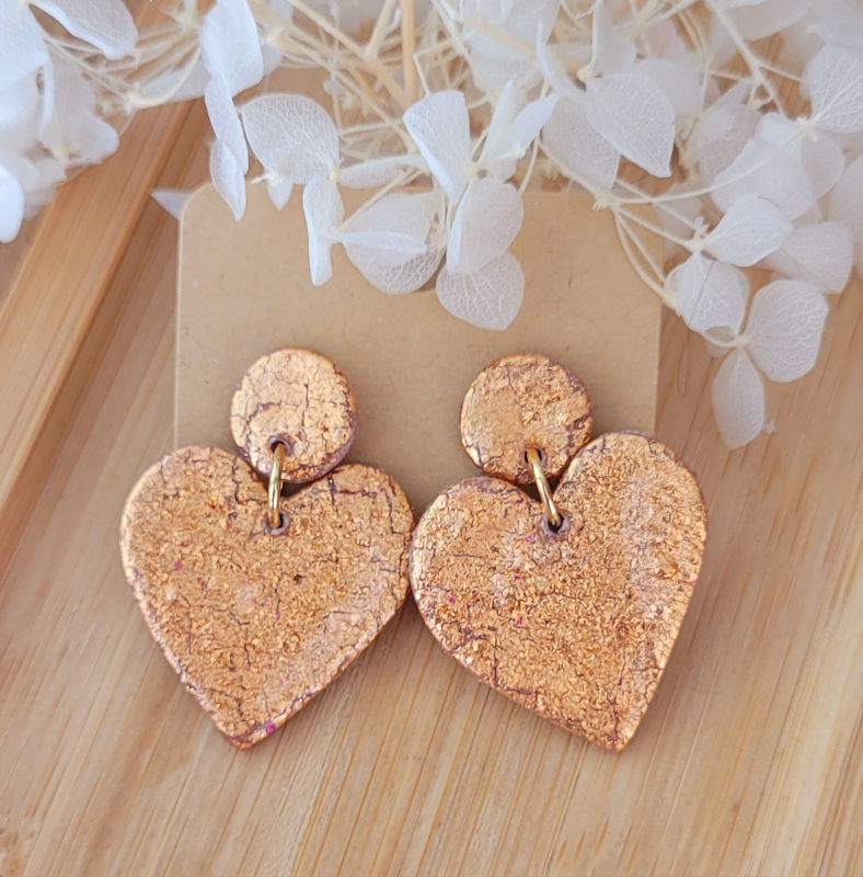 Boucles d'oreilles Cathie coeur rosé cuivré métallisé