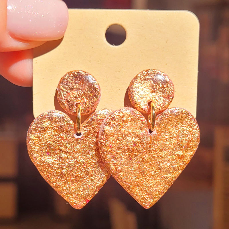 Boucles d'oreilles Cathie coeur rosé cuivré métallisé