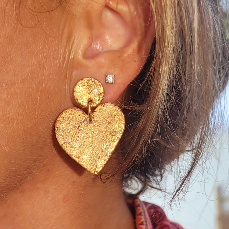 Boucles d'oreilles Cathie coeur rosé cuivré métallisé