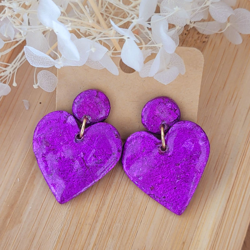 Boucles d'oreilles Cathie coeur violine métallisé