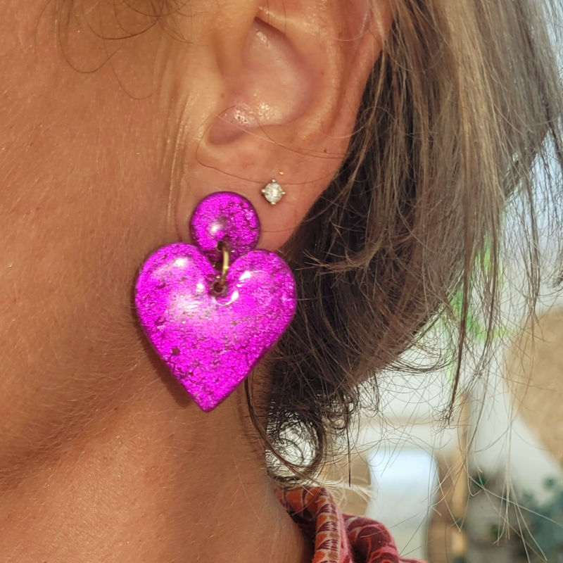 Boucles d'oreilles Cathie coeur violine métallisé