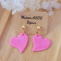 Boucle d'oreille clou boule doré Anna pailleté rose bonbon