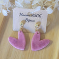Boucle d'oreille clou boule doré Love rose lila pailleté