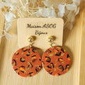 Boucles d'oreille clou boule dorée et pampille Romy Léopard terracotta caramel orange et doré