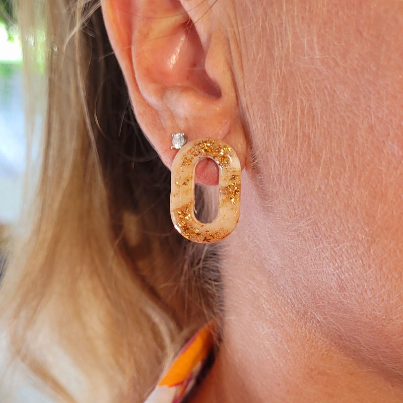 Boucles d'oreilles Mia beige rosé feuille d'or rosé cuivré